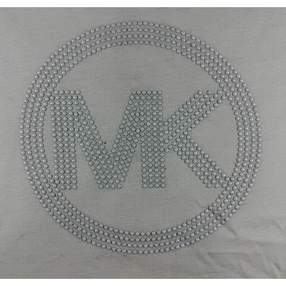 Michael‎ Kors Women's T-Shirt White MK Logo Rhinestones Short Sleeve L